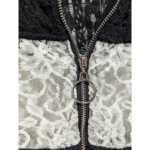 INC Women's Black White Zip Front Floral Lace Striped Sheer Jacket Size 2X - Picture 3 of 5